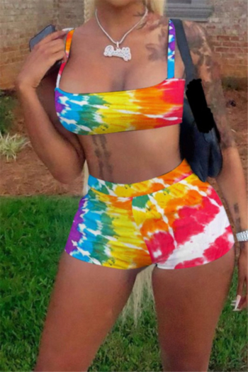 summer new colorful tie-dye stretch sling sports stylish two-piece set #1