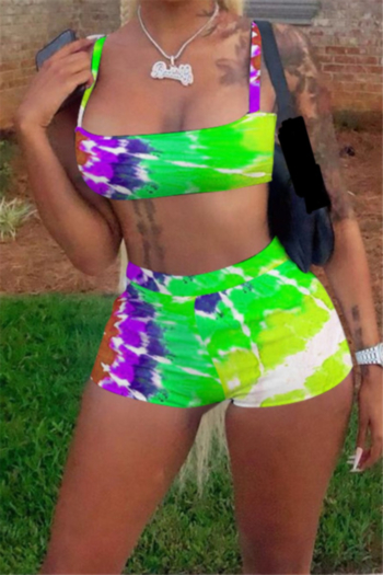 summer new colorful tie-dye stretch sling sports stylish two-piece set #3