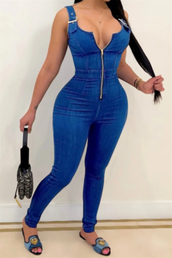 summer new plus size stretch adjustable straps zip-up stylish tight jumpsuit