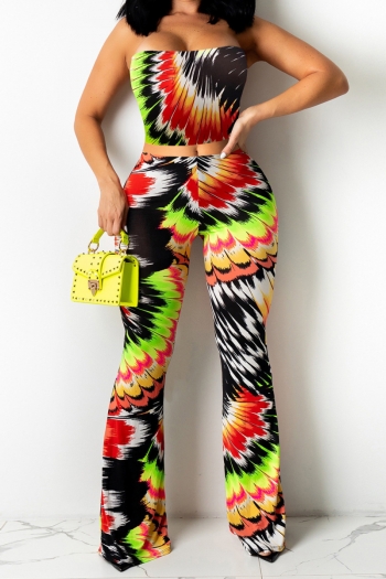 summer new plus size batch printing stretch tube top stylish two-piece set