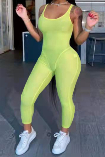 summer new plus size solid color stretch zip-up back sexy skinny jumpsuit