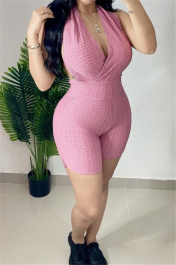plus size solid stretch sexy open back halter-neck jumpsuit