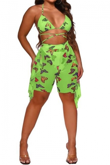 plus size summer butterfly printing ruffled sexy two-piece set(with panty)