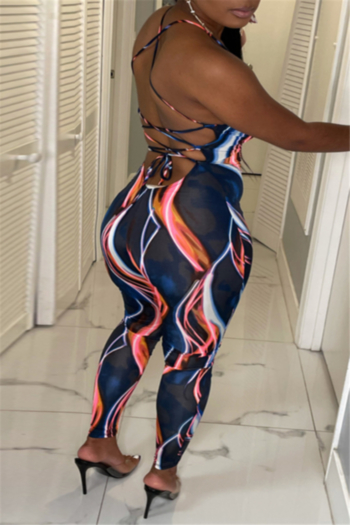 new style stripe design batch printing sexy open back sleeveless slim jumpsuit