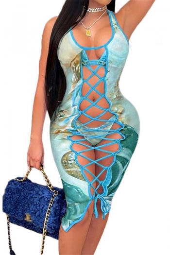 new stylish sleeveless hollow out lace-up dress with bikini sexy three-piece set
