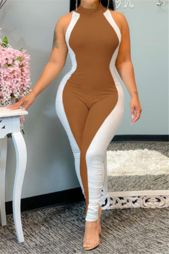 plus size 5 colors contrast stitching back hollow out tight stylish jumpsuit