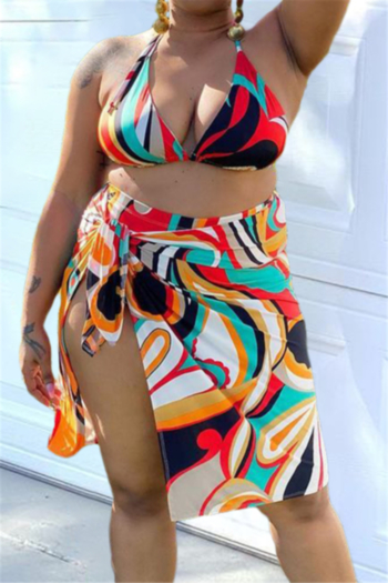 plus size new stylish sexy multicolor batch printing with cover-ups oversized three-piece set