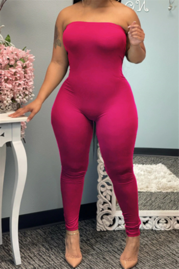 plus size solid color strapless fashion simple tube top tight jumpsuit