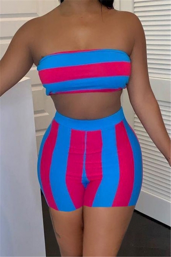 summer new stylish plus size streak batch printing tube top with shorts sexy two-piece set