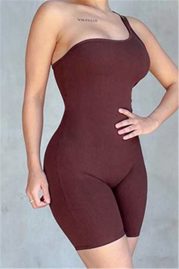solid color new stylish 2 colors single shoulder stretch tight slim playsuit