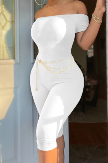 plus size new stylish 4 colors solid color off shoulder simple tight slim playsuit (with belt)