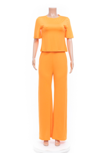 Plus size solid color short sleeve wide leg pants simple casual new stylish loose two-piece set