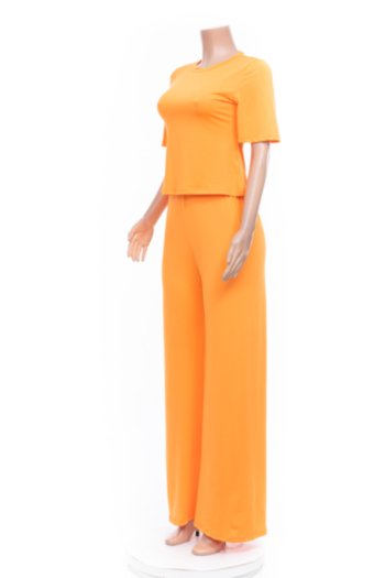Plus size solid color short sleeve wide leg pants simple casual new stylish loose two-piece set