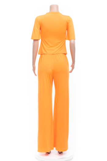 Plus size solid color short sleeve wide leg pants simple casual new stylish loose two-piece set