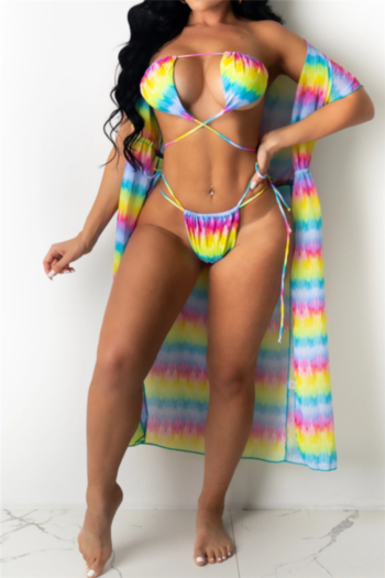 plus size 3 colors multicolor batch printing unpadded sexy laced three-piece set