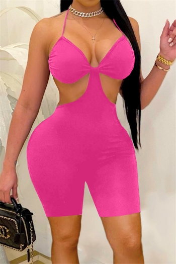 plus size open back new stylish solid color 5 colors low cut sexy playsuit