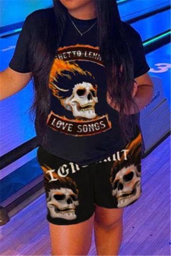 summer plus size new stylish pattern and letter printing loose casual two-piece set