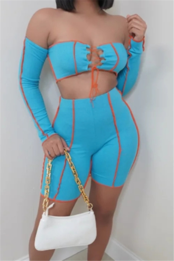 long sleeve 4 colors plus size off-shoulder top with tight shorts sexy two-piece set