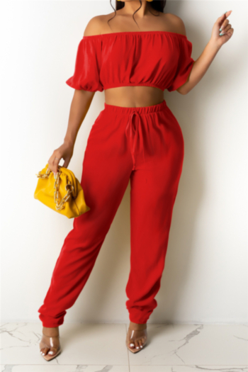 new style plus size solid color 5 colors off-shoulder tube top with casual pants two-piece set