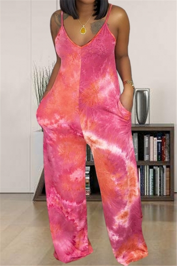 plus size summer tie dye casual v-neck sleeveless with pocket loose jumpsuit