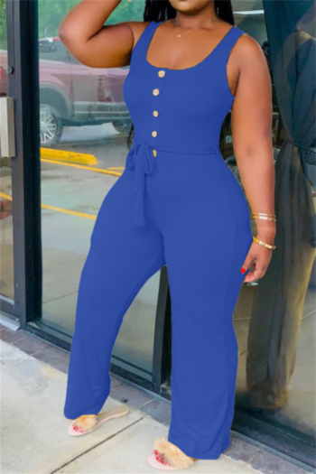 s-4xl plus size summer casual solid button decor sleeveless bandage jumpsuit with belt (new add colors)