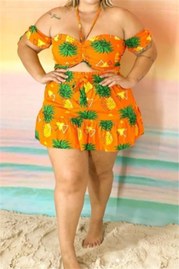 l-4xl plus size summer pineapple batch printing halter-neck sexy two-piece set