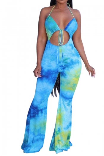 new style summer multicolor batch printing halter neck hollow out sexy jumpsuit