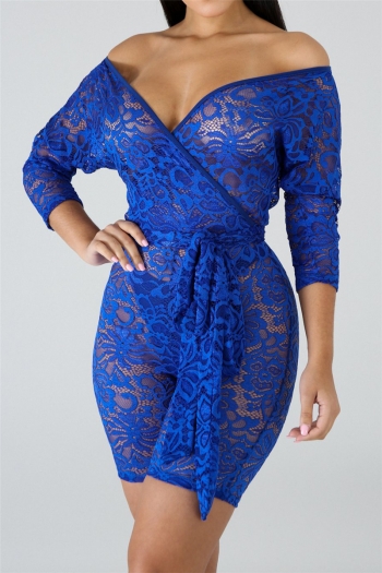 plus size new style 3 colors without lining deep v-neck lace see through sexy lace-up playsuit