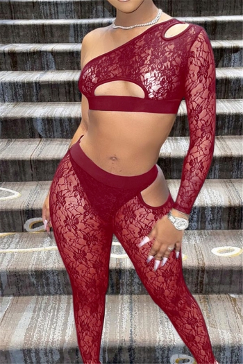 plus size 3 colors hollow out lace see through sexy fashion without lining two-piece set