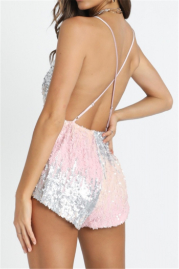new style summer multicolor sequin embroidered sling backless sexy playsuit