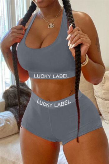 summer plus size “lucky label” letter printing sleeveless new style vest with hot shorts two-piece set