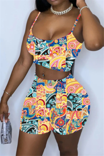 fashion new batch printed sling camisole with shorts sexy two-piece set #1#