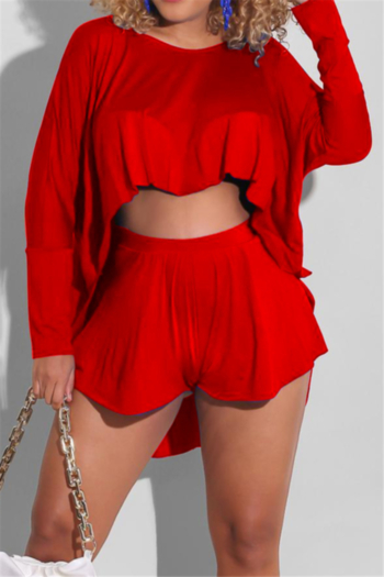 sexy plus size 5 colors fashion cropped top summer long sleeve two-piece set