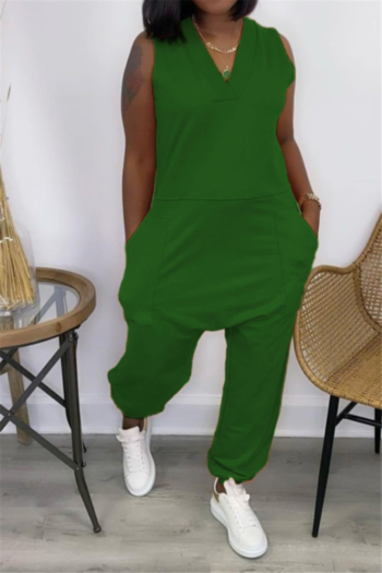 plus size v-neck solid color 7 colors sleeveless fashion simple loose jumpsuit
