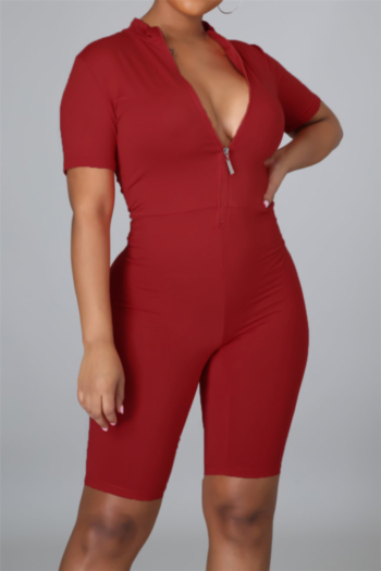 plus size new style 4 colors solid color zip-up tight slim playsuit