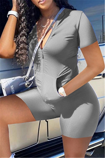 summer plus size 3 colors solid color zip-up top with shorts simple leisure two-piece set