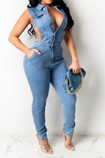 plus size summer single breasted fashion slim sexy new style denim jumpsuit