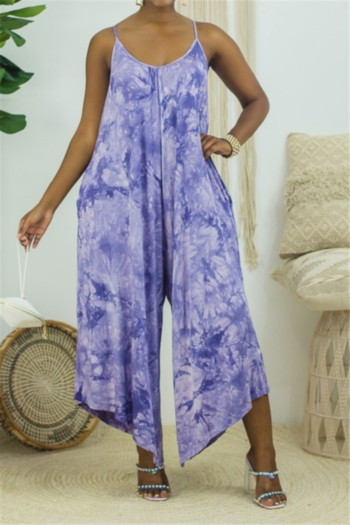 plus size new style summer tie-dye batch printing wide leg sling loose jumpsuit