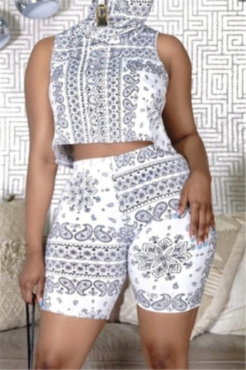 summer plus size new style pattern batch printed sleeveless two-piece set