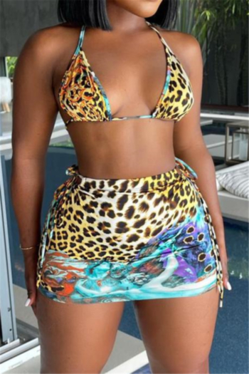 summer plus size leopard batch printing backless new stylish sexy two-piece set