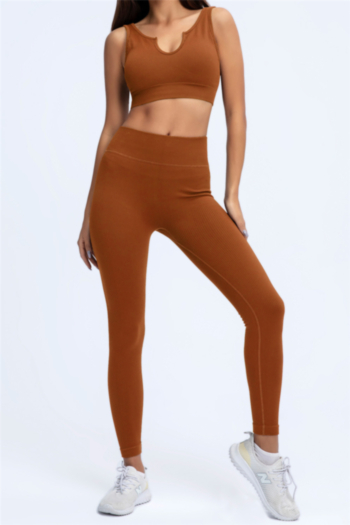 new style solid color fashion v-neck stretch tight padded yoga sports two-piece set