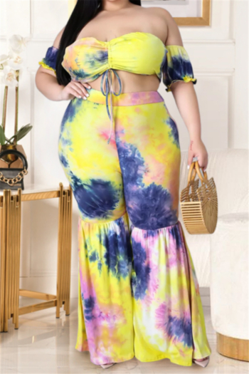 plus size new stylish multicolor batch printing off shoulder oversized two-piece set