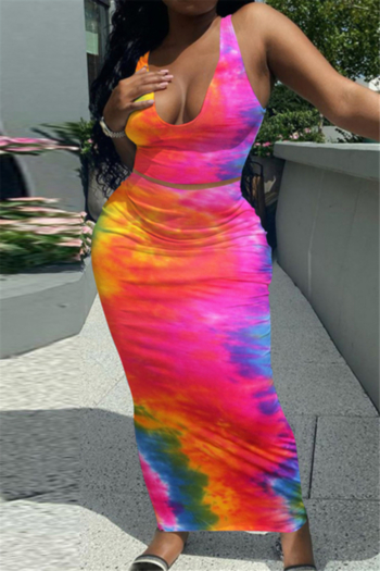 plus size summer new style multicolor batch printing deep v-neck sexy two-piece set