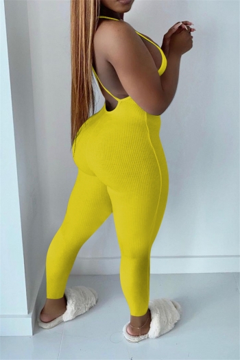 plus size 6 colors summer solid color deep v-neck backless sexy tight jumpsuit