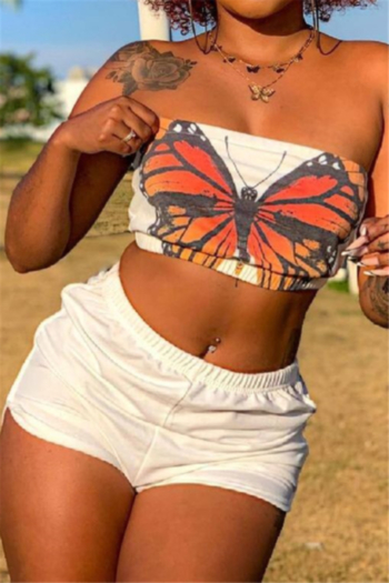 plus size butterfly printing sexy tube&shorts two-piece set