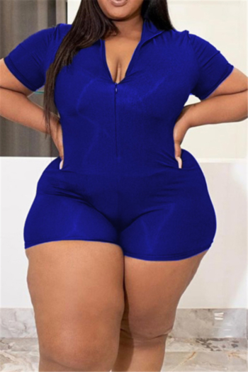 plus size new style solid color l-4xl stretch zip-up summer new stylish playsuit