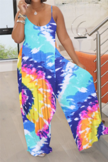 plus size 2 colors summer new stylish multicolor batch printing sling loose two-piece set