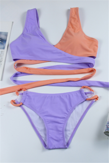 New stylish contrast color lace-up padded no steel ring two-piece swimsuit