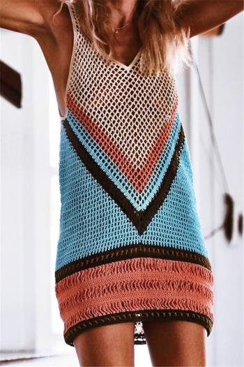 multicolor see through crochet hollow sexy beach dress cover-ups