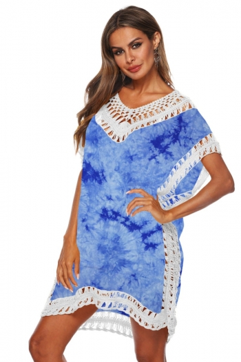new three colors tie-dyed v-neck hollow crochet stylish beach dress cover-ups